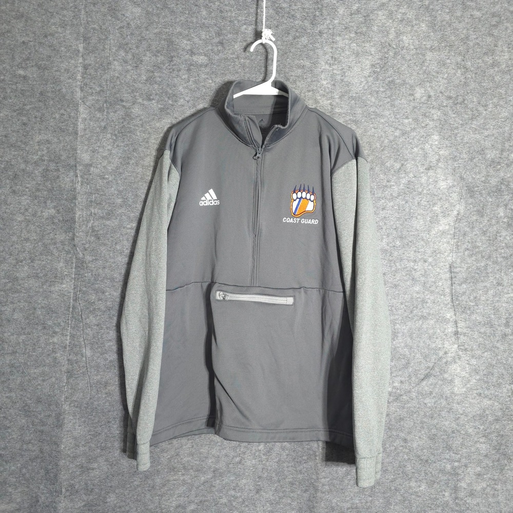 Adidas Coast Guard Academy Pullover Men L Grey 1/4 Zip Fleece Pouch 15582